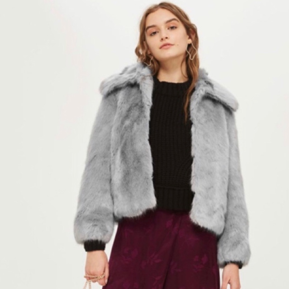 nwot topshop | gray luxe faux fur coat small